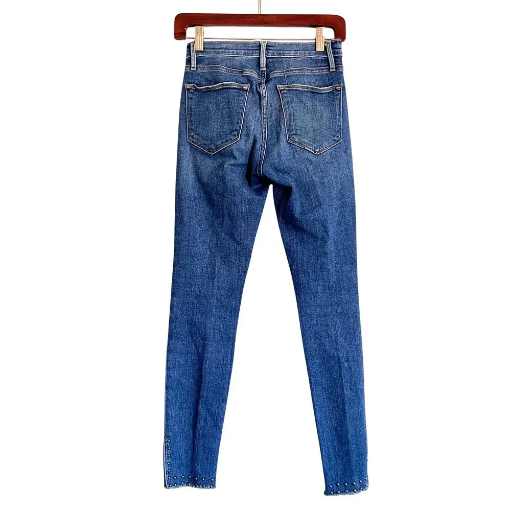 FRAME Le High Skinny Jeans Hazelwood Studded Hem‎ Size 24 - Picture 3 of 8